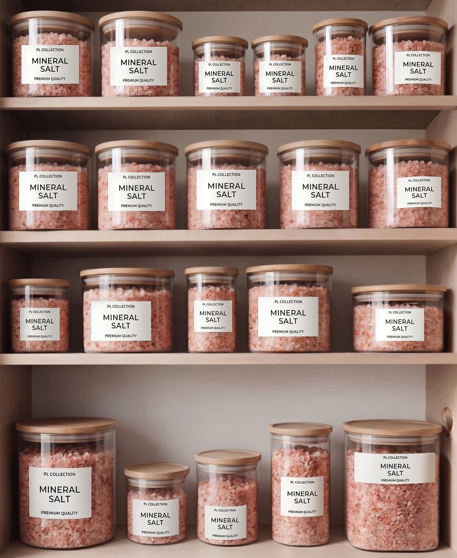 Private label branded salt jars on shelf